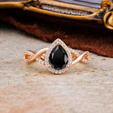 Dazzling 3 - Prong Pear-Cut Black Onyx Engagement Ring